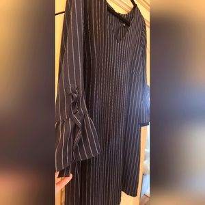 Navy and White Pinstriped Ruffle Sleeve Shift Dress: Professional, Office?